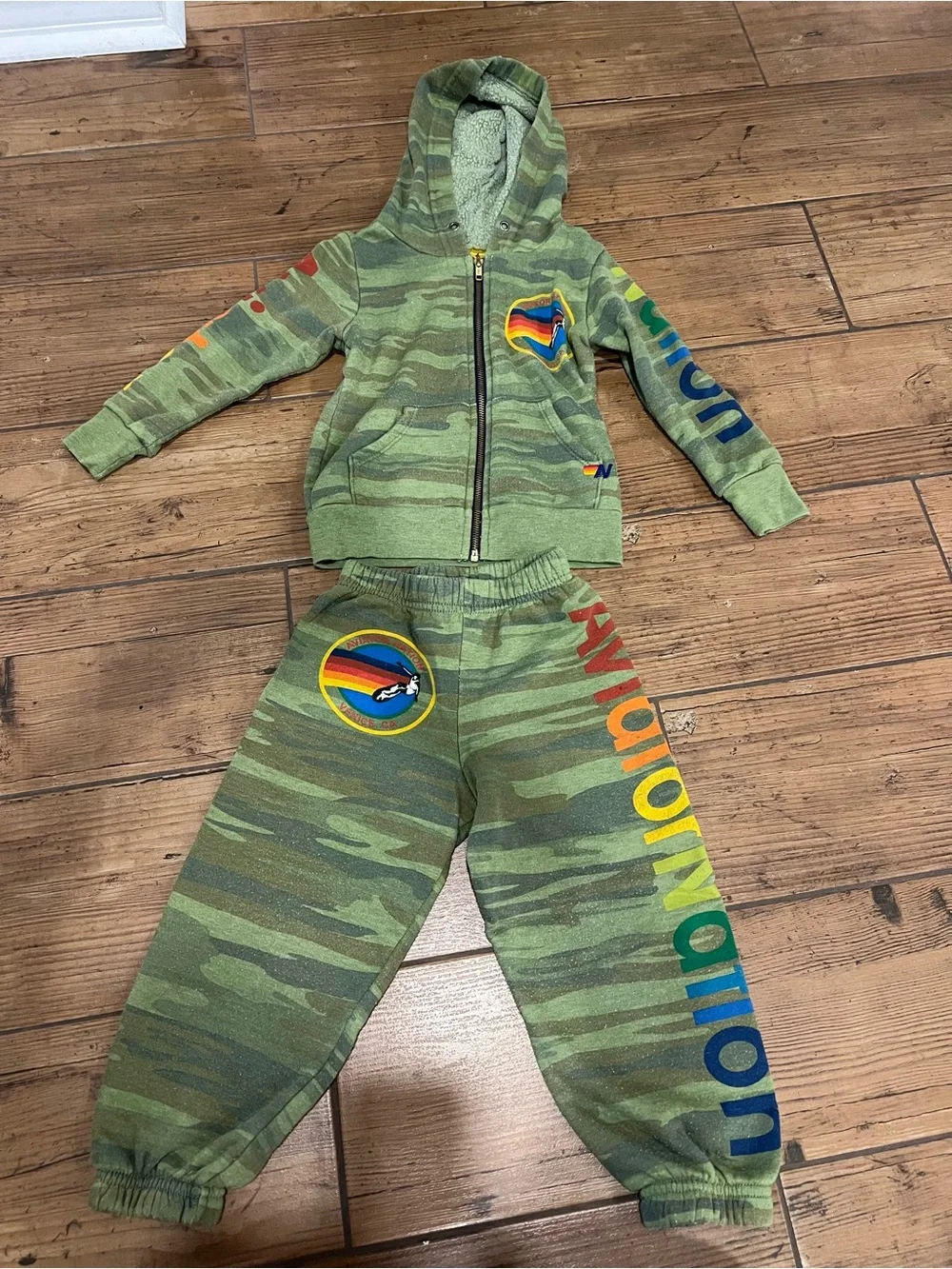 Aviator Nation Camo Hoodie and Jogger Set Size 4 Green Sweatsuit 2 Piece !